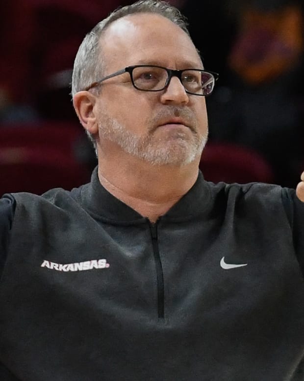 Razorbacks coach Mike Neighbors during game against Georgia